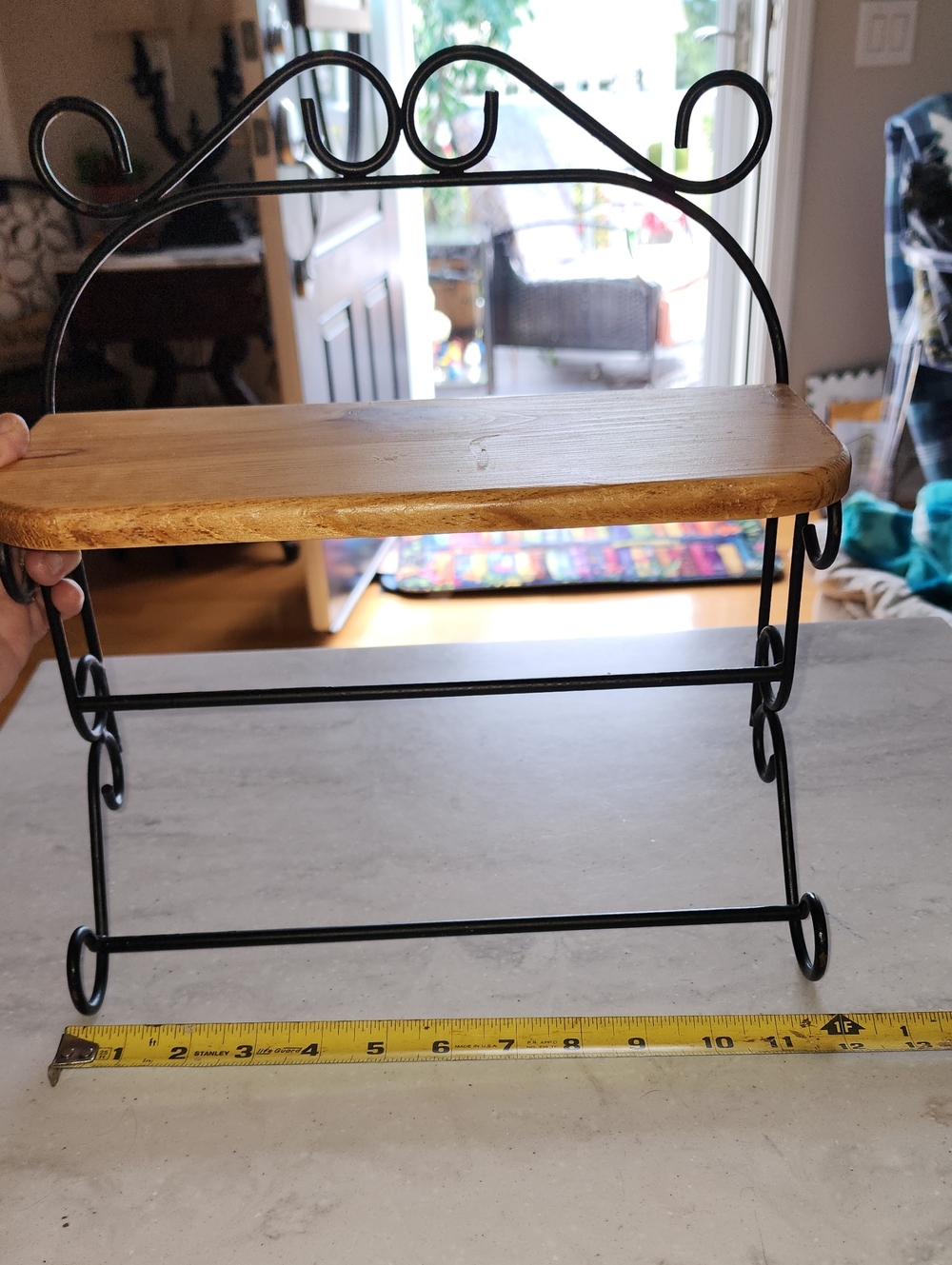 Stanley Black Metal and Natural Wood Wall Display Shelf